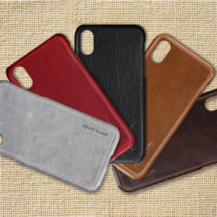PIERRE CARDIN Echtes Leder Beschichtet PC Zurück Fall Für IPhone X / Zehn 5,8 Zoll - Grau-6