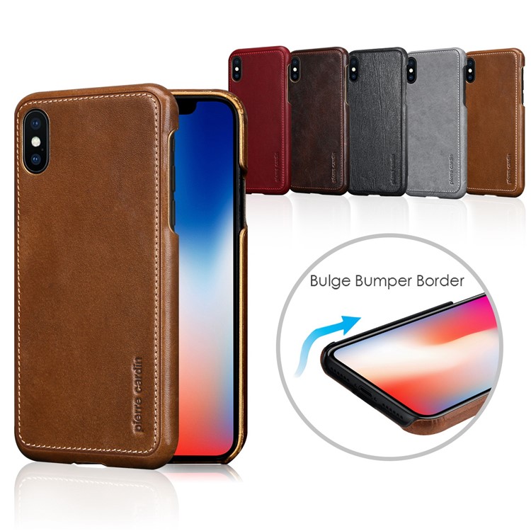 PIERRE CARDIN Echtes Leder Beschichtet PC Zurück Fall Für IPhone X / Zehn 5,8 Zoll - Grau-7