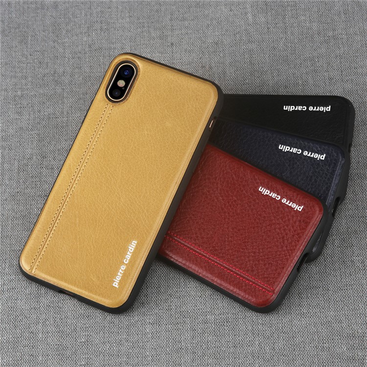 PIERRE CARDIN Stitched Genuine Leather Coated TPU Back Case for iPhone X - Black-4