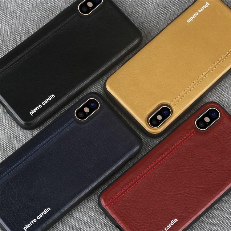PIERRE CARDIN Stitched Genuine Leather Coated TPU Back Case for iPhone X - Black-5