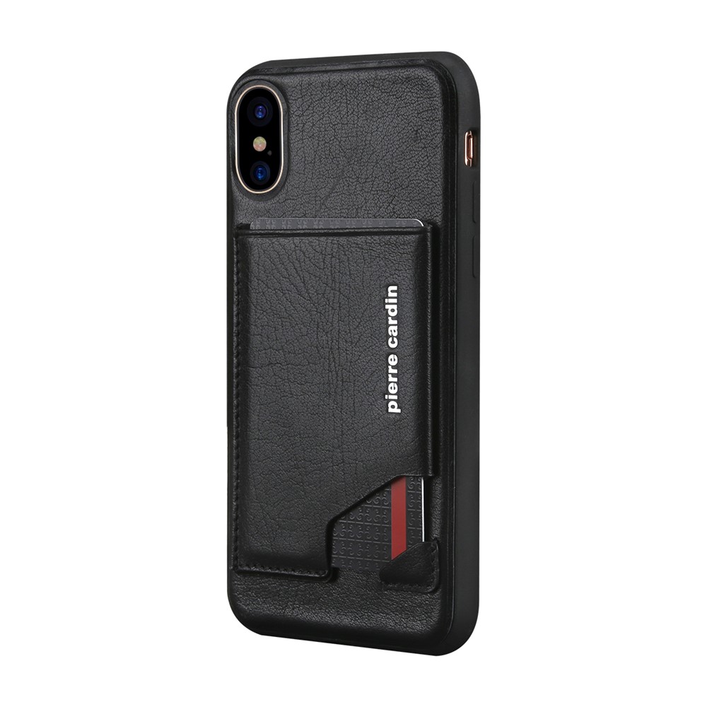 PIERRE CARDIN for iPhone X 5.8-inch Genuine Leather Coated Card Slot TPU Case - Black-2
