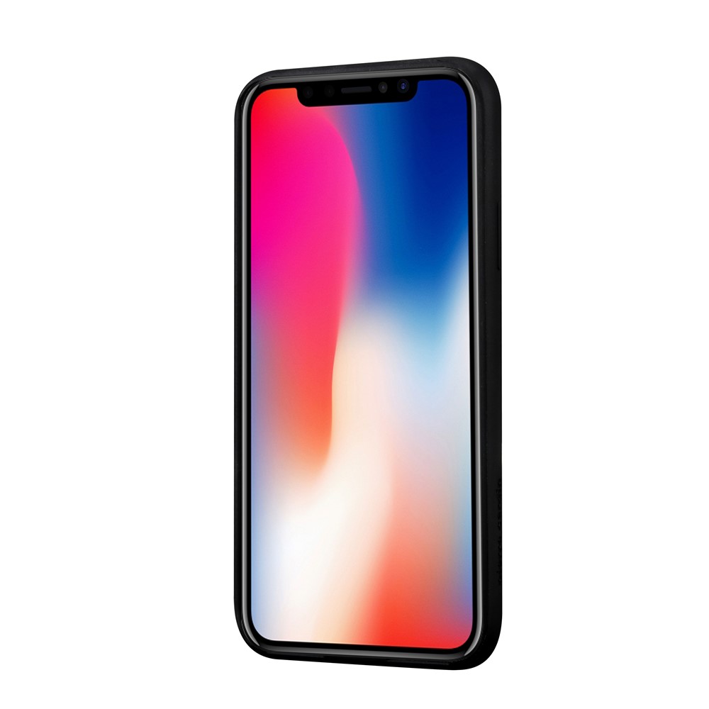PIERRE CARDIN for iPhone X 5.8-inch Genuine Leather Coated Card Slot TPU Case - Black-3