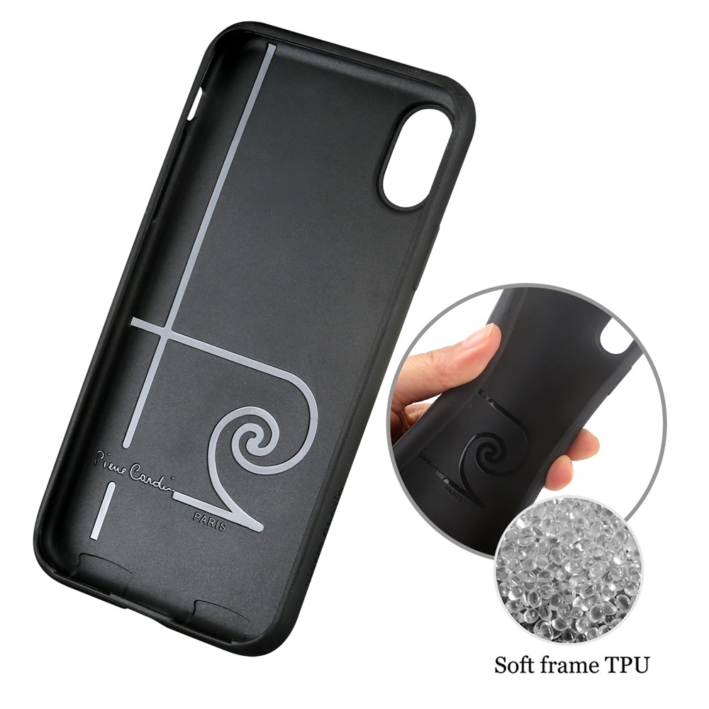 PIERRE CARDIN for iPhone X 5.8-inch Genuine Leather Coated Card Slot TPU Case - Black-5