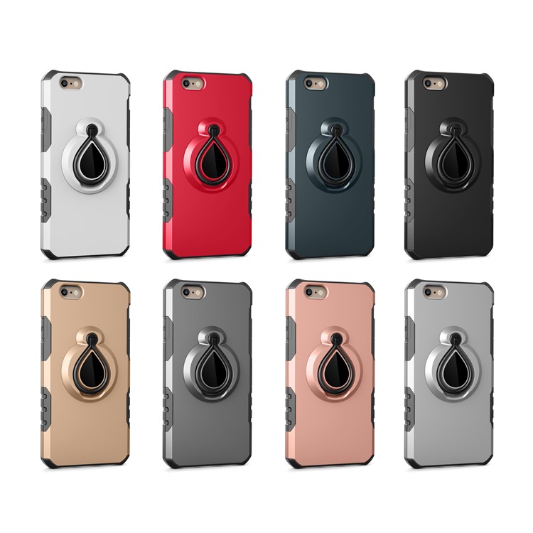 For iPhone 6s/6 Hybrid PC TPU Case with Ring Kickstand Built-in Magnetic Metal Sheet - Black-3