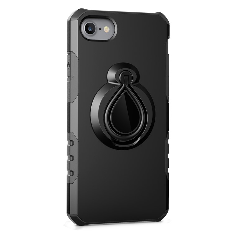 360 Degree Rotating Magnetic Finger Ring Kickstand TPU PC Hybrid Phone Case for iPhone 8/7 4.7 inch - Black-2