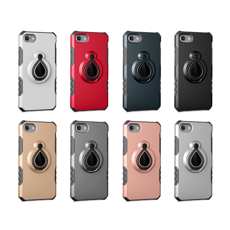 360 Degree Rotating Magnetic Finger Ring Kickstand TPU PC Hybrid Phone Case for iPhone 8/7 4.7 inch - Black-3