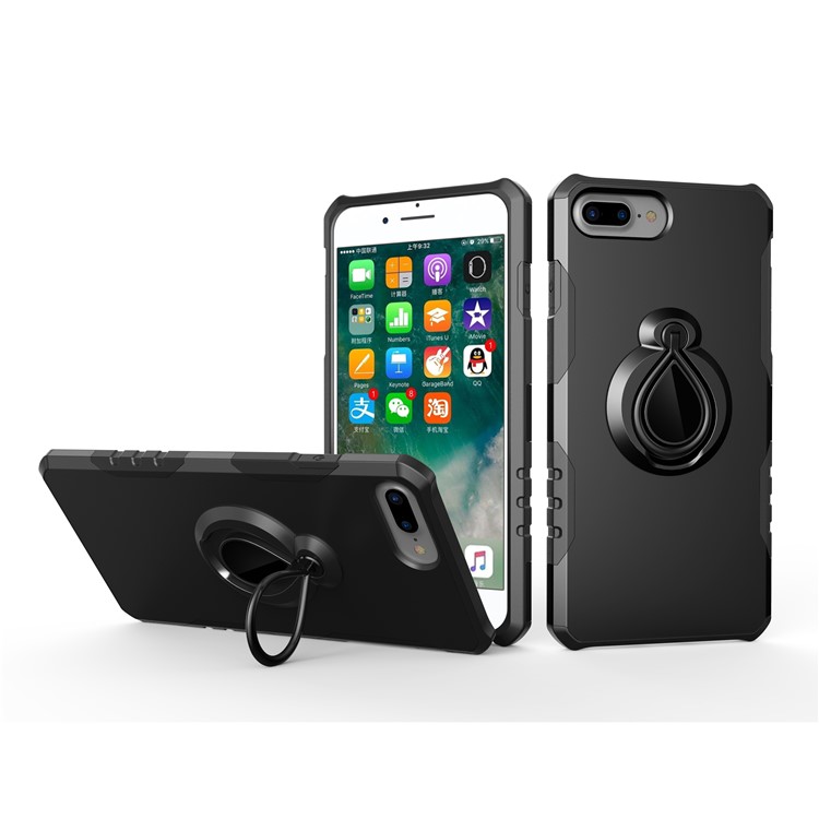 Magnetic Finger Ring Kickstand TPU + PC Hybrid Case for iPhone 8 Plus/7 Plus 5.5 inch - Black-1
