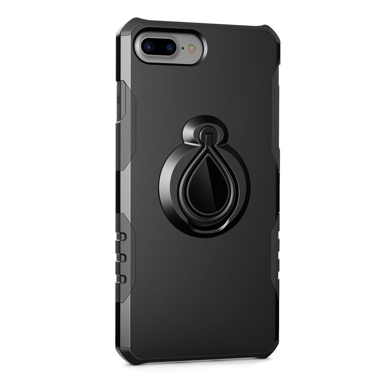 Magnetic Finger Ring Kickstand TPU + PC Hybrid Case for iPhone 8 Plus/7 Plus 5.5 inch - Black-2