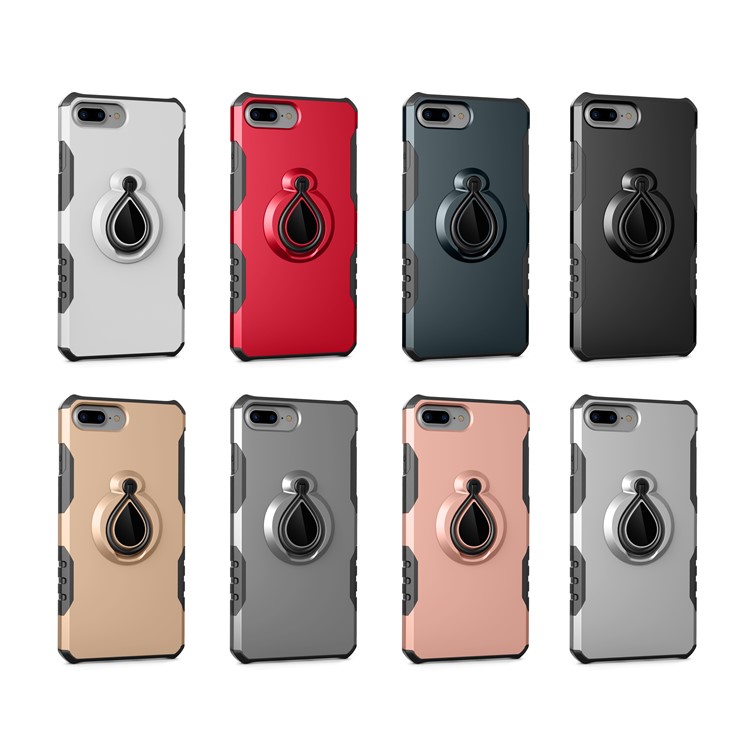Magnetic Finger Ring Kickstand TPU + PC Hybrid Case for iPhone 8 Plus/7 Plus 5.5 inch - Black-3