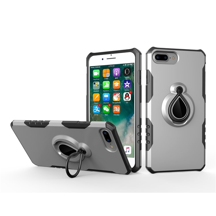

Магнитное Пальцевое Кольцо Подставки TPU + PC Гибридная Крышка Для Iphone 8 Плюс / 7 Плюс 5,5 Дюйма - Серебряный, iPhone 8 Plus 5.5 inch