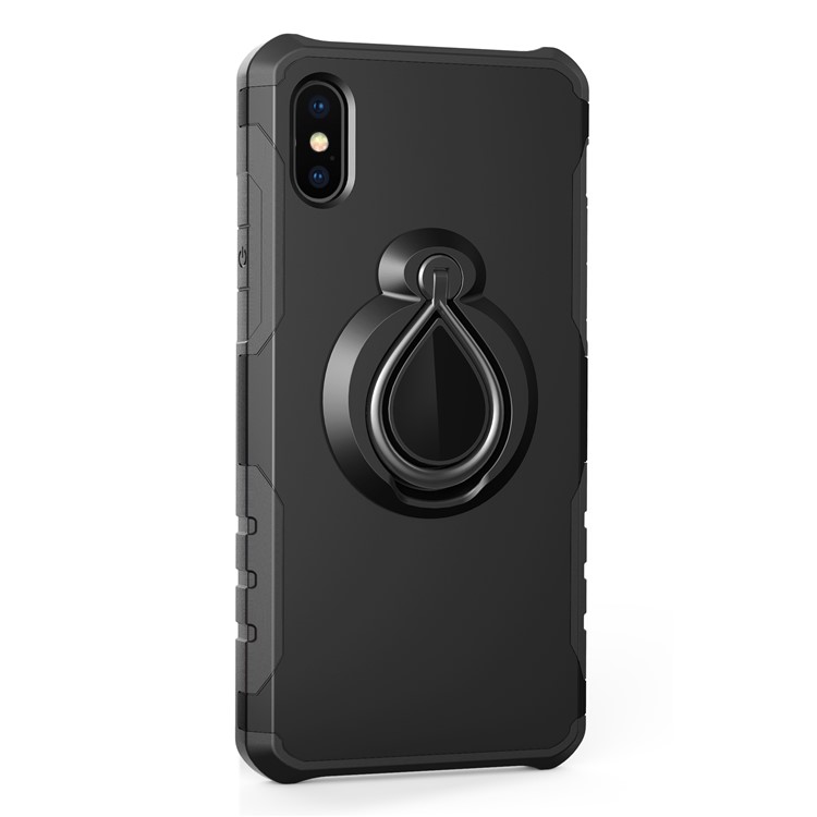 TPU + PC Hybrid Case with Magnetic Finger Ring Kickstand for iPhone X 5.8 inch - Black-2