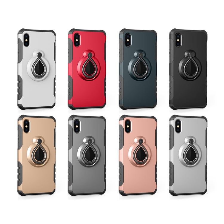 TPU + PC Hybrid Case with Magnetic Finger Ring Kickstand for iPhone X 5.8 inch - Black-3