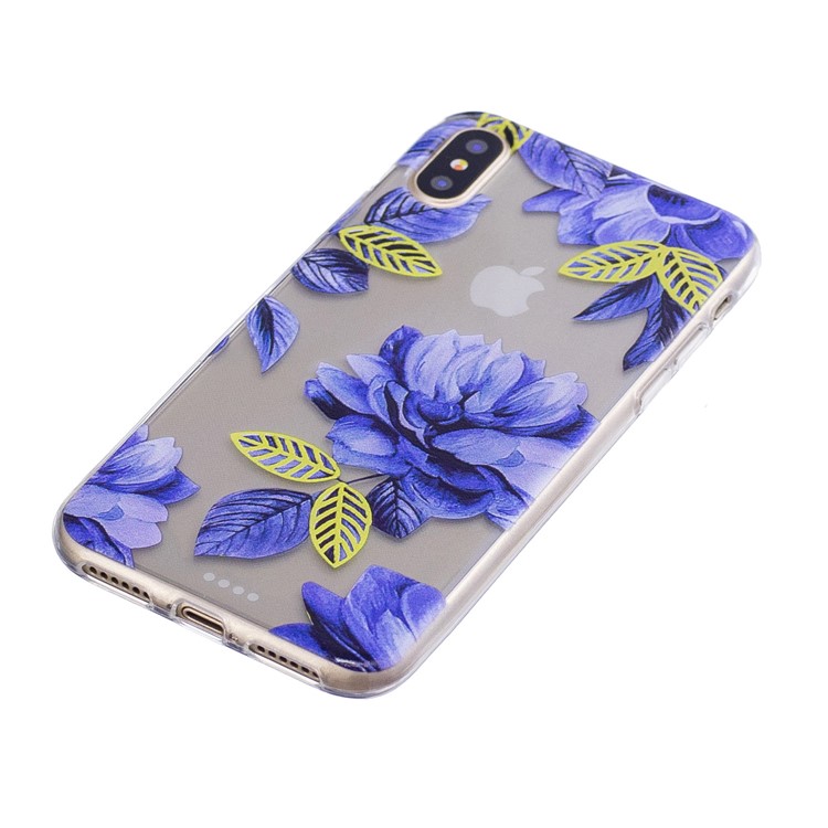 Musterdruck TPU Telefon Shell Fall Für IPhone X - Blaue Blumen-2