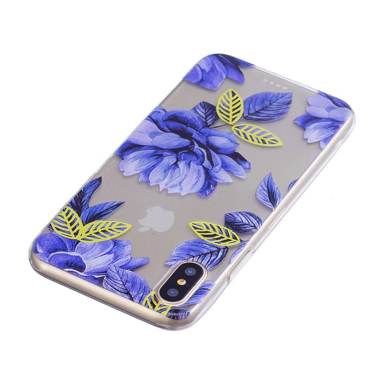 Musterdruck TPU Telefon Shell Fall Für IPhone X - Blaue Blumen-3