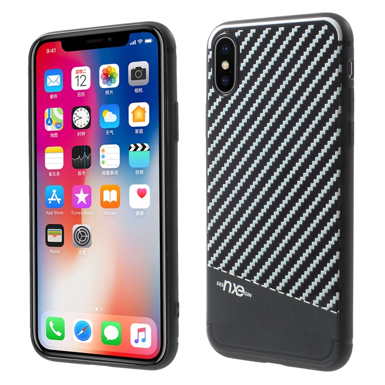 

NXE for iPhone X Carbon Fiber Grain TPU Mobile Protective Case - Black