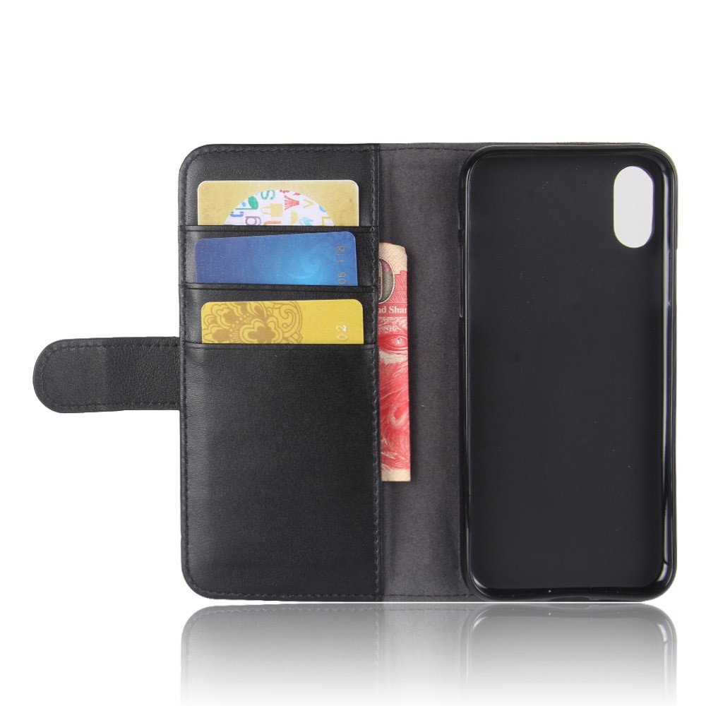 Genuine Leather Wallet Stand Case for iPhone X - Black-4