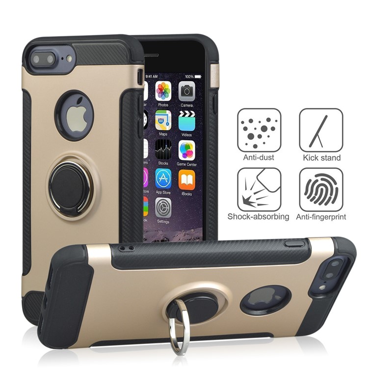 

ANGIBABE Ring Holder Kickstand Carbon Fiber Texture TPU + PC Hybrid Phone Case for iPhone 8/7 Plus 5.5 inch - Rose Gold, iPhone 8 Plus 5.5 inch