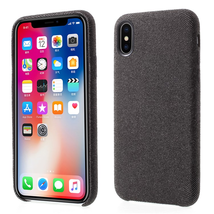 Linen Cloth PU Leather Coated PC Cell Phone Cover for iPhone X - Black-1
