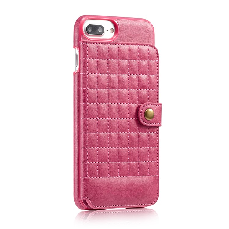 Grid Pattern Split Leather Coated PC Kickstand Phone Shell with Card Slots for iPhone 8/7 4.7 inch - Pink-1