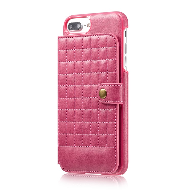 Grid Pattern Split Leather Coated PC Kickstand Phone Shell with Card Slots for iPhone 8/7 4.7 inch - Pink-2