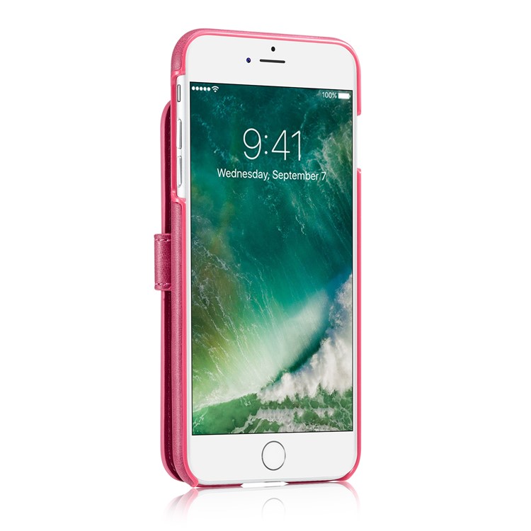 Grid Pattern Split Leather Coated PC Kickstand Phone Shell with Card Slots for iPhone 8/7 4.7 inch - Pink-3