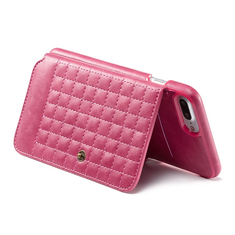 Grid Pattern Split Leather Coated PC Kickstand Phone Shell with Card Slots for iPhone 8/7 4.7 inch - Pink-4