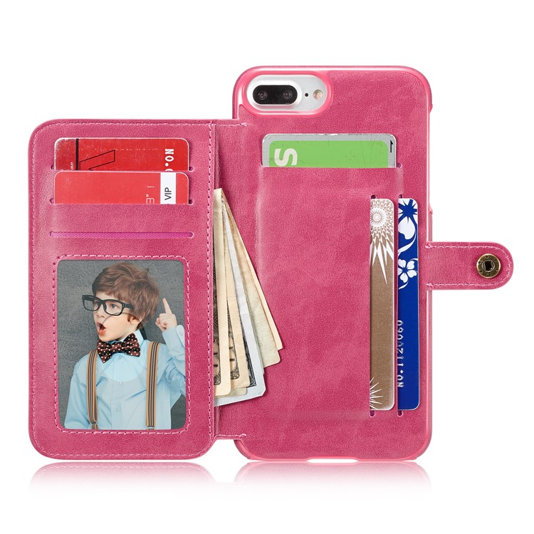 Grid Pattern Split Leather Coated PC Kickstand Phone Shell with Card Slots for iPhone 8/7 4.7 inch - Pink-5