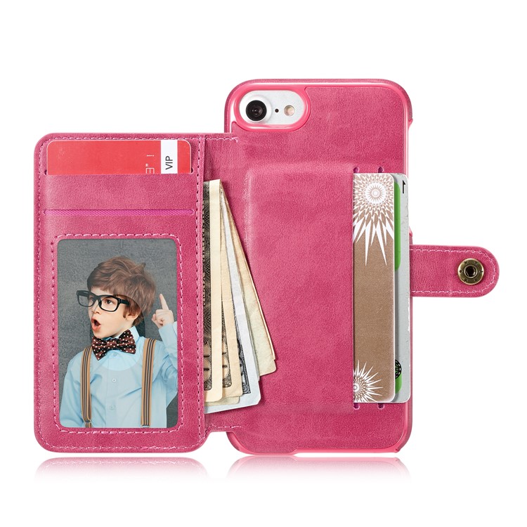 Grid Pattern Split Leather Coated PC Kickstand Phone Shell with Card Slots for iPhone 8/7 4.7 inch - Pink-6