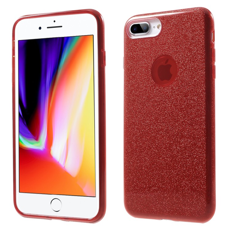 Glittery TPU + PC Hybrid Back Case for iPhone 8 Plus 5.5 inch - Red-1