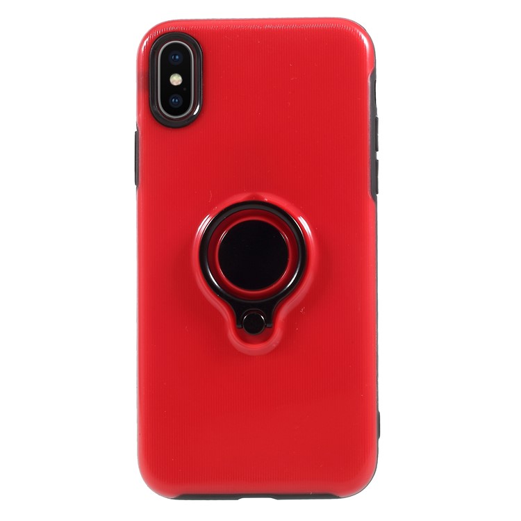 Soft TPU + Carbon Fiber Texture PC Combo Case with Kickstand for iPhone X - Red-2