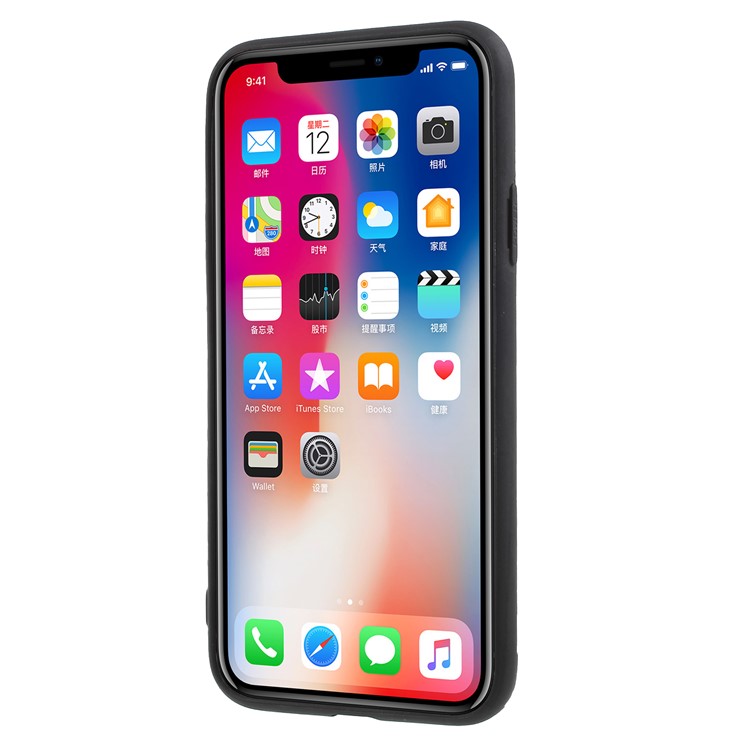 Soft TPU + Carbon Fiber Texture PC Combo Case with Kickstand for iPhone X - Red-3