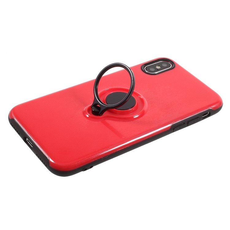 Soft TPU + Carbon Fiber Texture PC Combo Case with Kickstand for iPhone X - Red-4