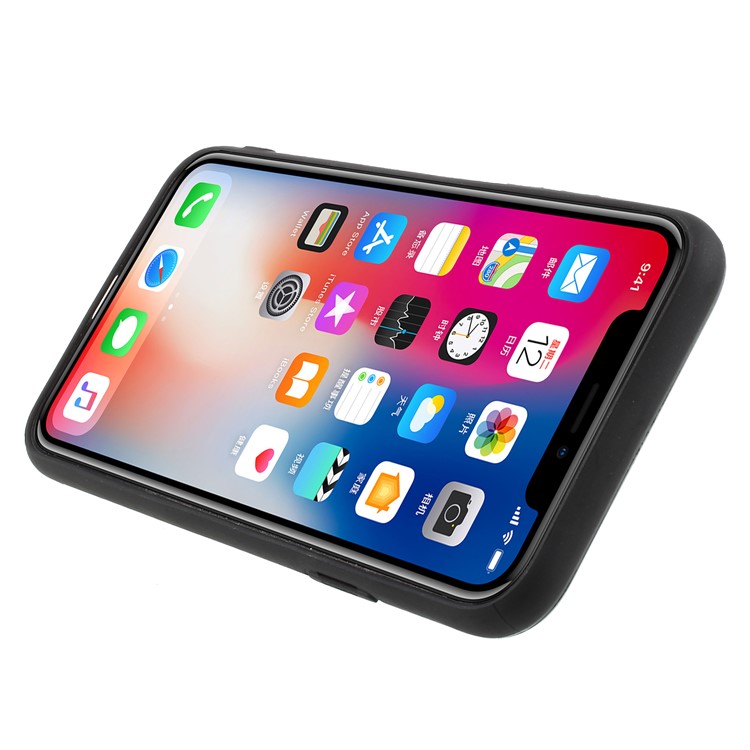Soft TPU + Carbon Fiber Texture PC Combo Case with Kickstand for iPhone X - Red-5