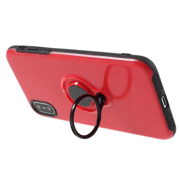 Soft TPU + Carbon Fiber Texture PC Combo Case with Kickstand for iPhone X - Red-6