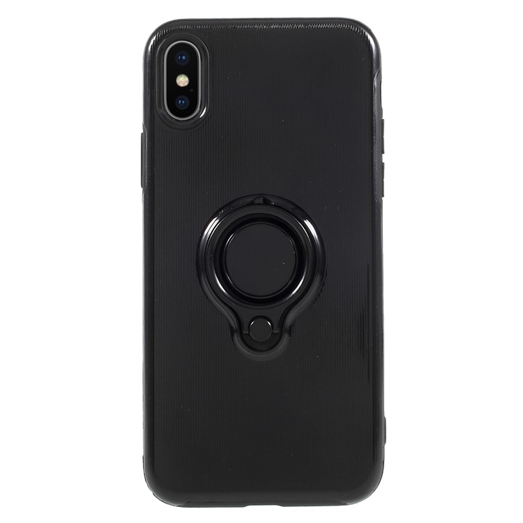

Soft TPU + Vertical Stripe Texture PC Hybrid Case with Kickstand foriPhone X/XS 5.8 - Black
