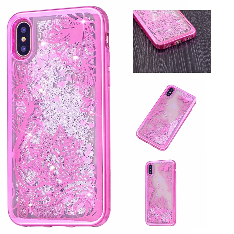 

Floating Glitter Powder Quicksand Electroplated TPU Mobile Casing for iPhone X/10 - Pretty Flowers