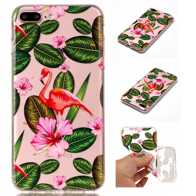 

Printing Pattern Glossy Soft TPU Mobile Cover for iPhone 8 Plus / 7 Plus 5.5 inch - Flamingo