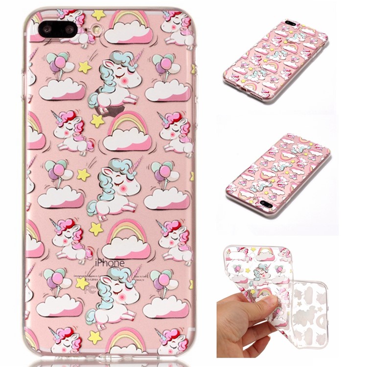 

Printing Pattern Glossy Soft TPU Mobile Shell for iPhone 8 Plus / 7 Plus 5.5 inch - Unicorns and Rainbow