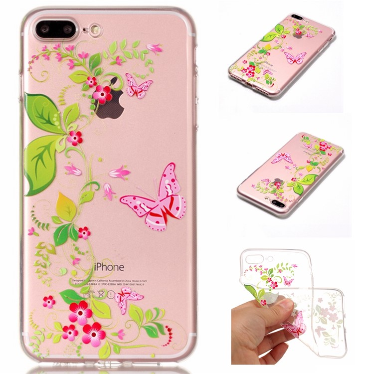 

Printing Pattern Glossy Soft TPU Cell Phone Case for iPhone 8 Plus / 7 Plus 5.5 inch - Butterfly and Flowers