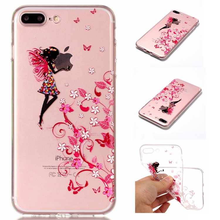 

Printing Pattern Glossy Soft TPU Mobile Phone Cover for iPhone 8 Plus / 7 Plus 5.5 inch - Flower Girl