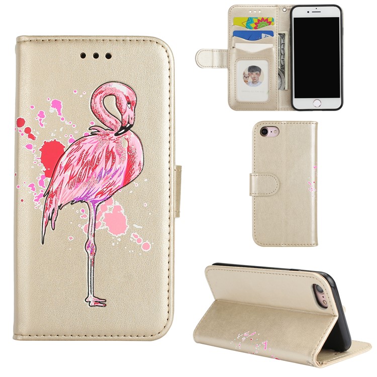 

Flamingo Pattern Flash Powder Wallet Leather Shell Case for iPhone 8 / 7 4.7 inch - Gold, iPhone 8