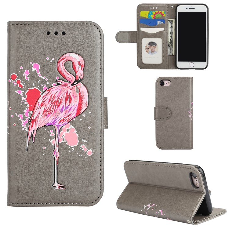 

Flamingo Pattern Flash Powder Leather Wallet Cover for iPhone 8 / 7 4.7 inch - Grey, iPhone 8