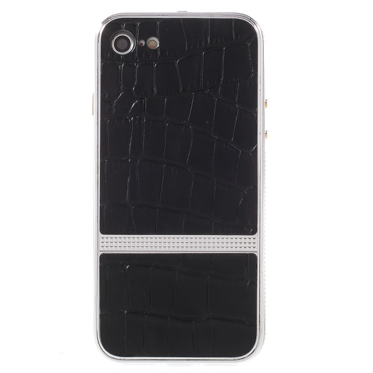 Glittery Rhinestone Crocodile Texture Leather Coated Aluminum Alloy Plating Cover for iPhone 8/7 4.7 - Black-2