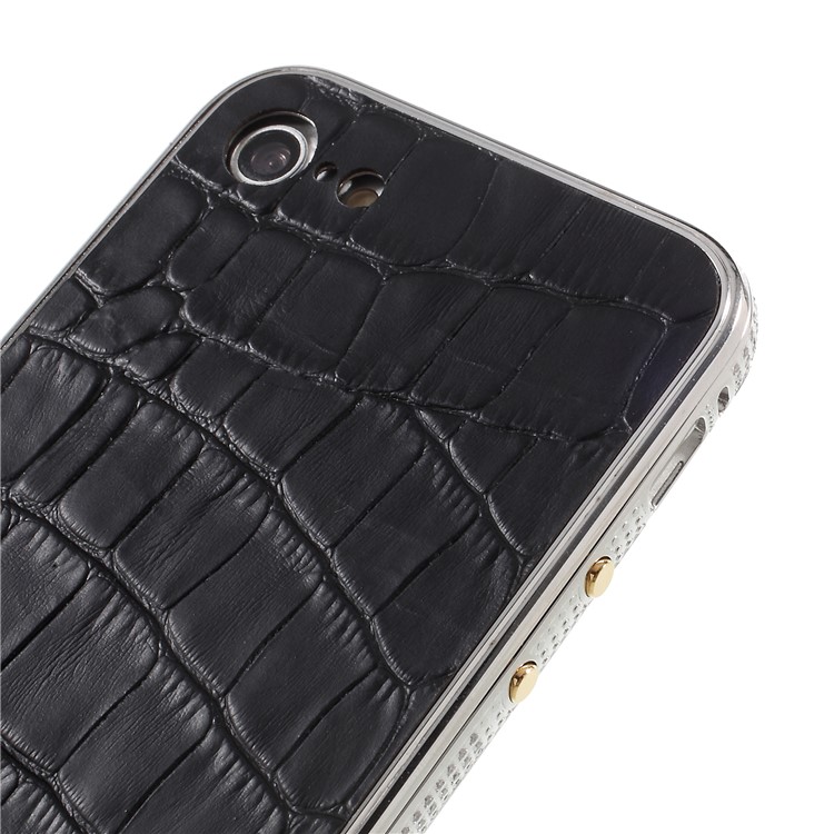 Glittery Rhinestone Crocodile Texture Leather Coated Aluminum Alloy Plating Cover for iPhone 8/7 4.7 - Black-4