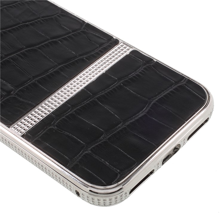 Glittery Rhinestone Crocodile Texture Leather Coated Aluminum Alloy Plating Cover for iPhone 8/7 4.7 - Black-5