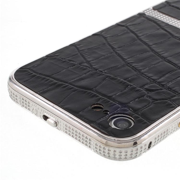 Glittery Rhinestone Crocodile Texture Leather Coated Aluminum Alloy Plating Cover for iPhone 8/7 4.7 - Black-6