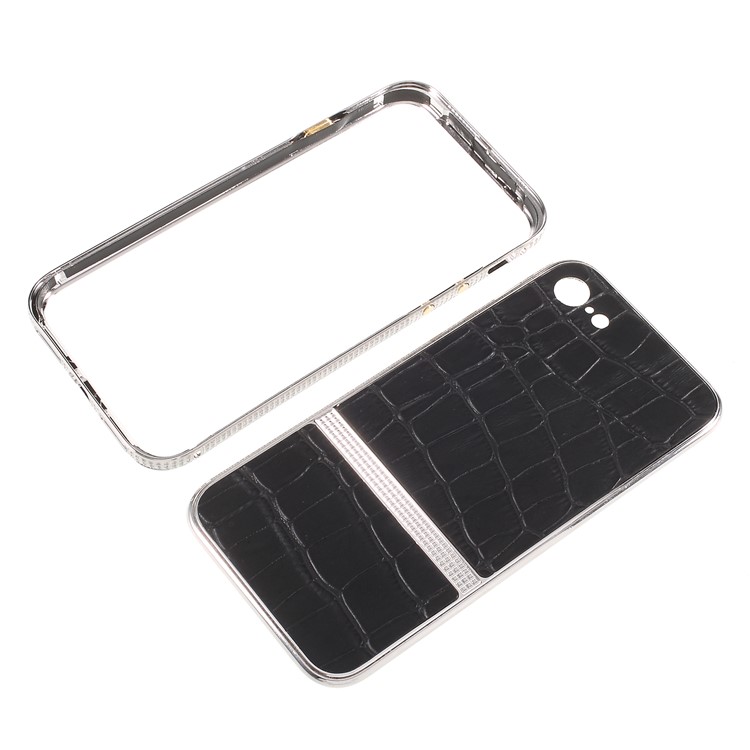 Glittery Rhinestone Crocodile Texture Leather Coated Aluminum Alloy Plating Cover for iPhone 8/7 4.7 - Black-7