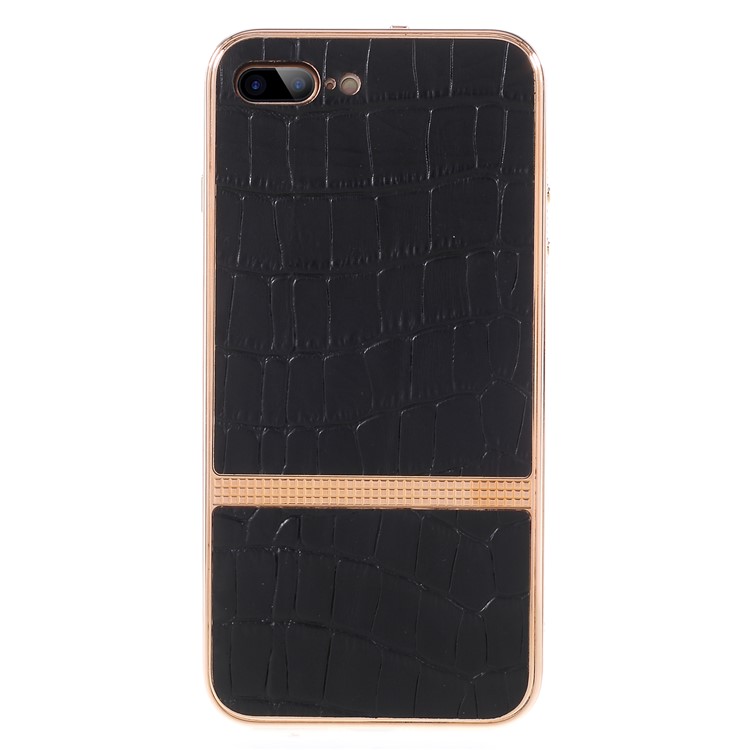 Shiny Rhinestone Decor Plating Crocodile Texture Leather Coated Hard Case for iPhone 8 Plus/7 Plus - Black-2