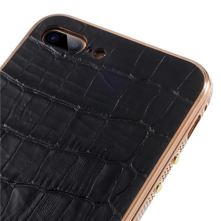 Shiny Rhinestone Decor Plating Crocodile Texture Leather Coated Hard Case for iPhone 8 Plus/7 Plus - Black-3