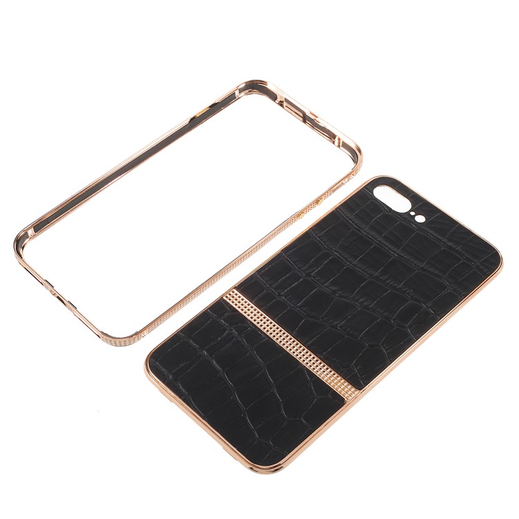 Shiny Rhinestone Decor Plating Crocodile Texture Leather Coated Hard Case for iPhone 8 Plus/7 Plus - Black-6